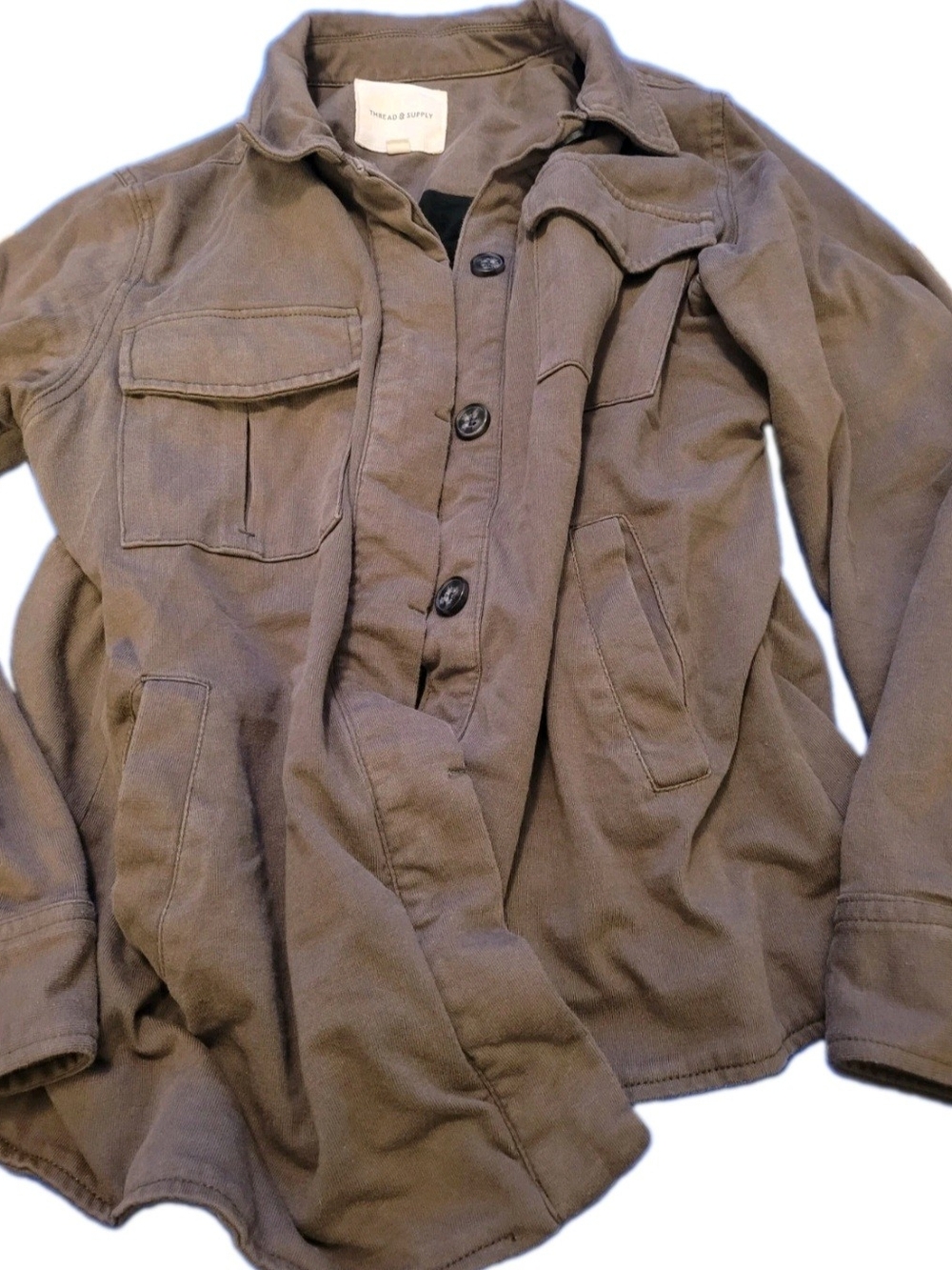 Thread & Supply Women’s M Dark Olive Utility Shacket Jacket Military Cotton